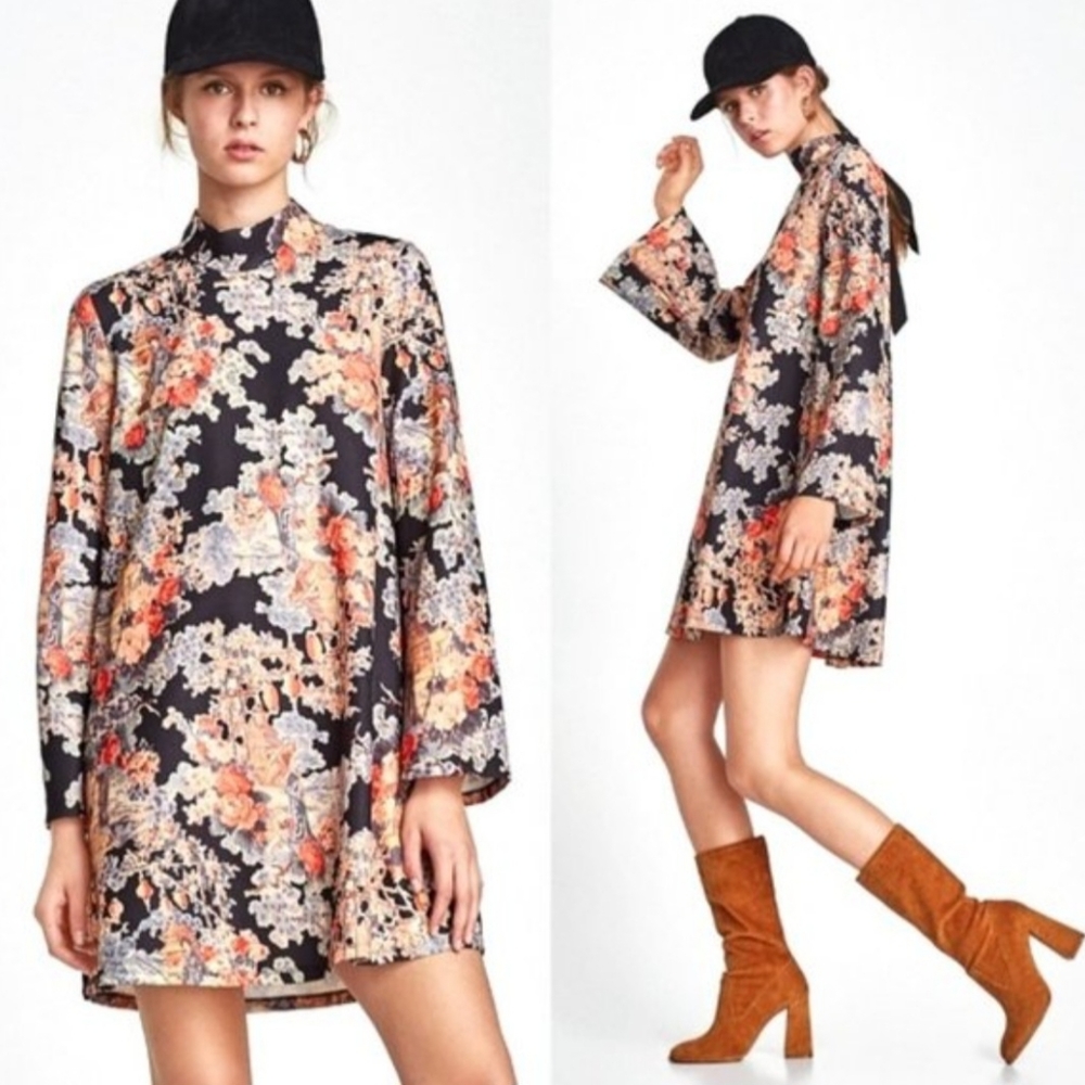 ZARA FLORAL ASIAN INSPIRED PRINT MINI DRESS